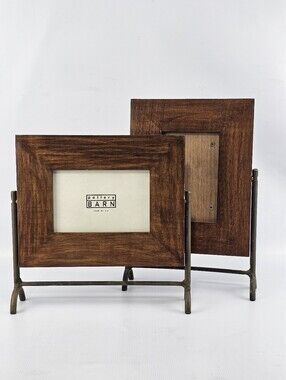 Pottery Barn Wood Picture Frames with Swiveling Metal Stands 4x6 in.